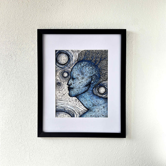 Blue Moon Dreamer | Original Ink and Watercolor Painting