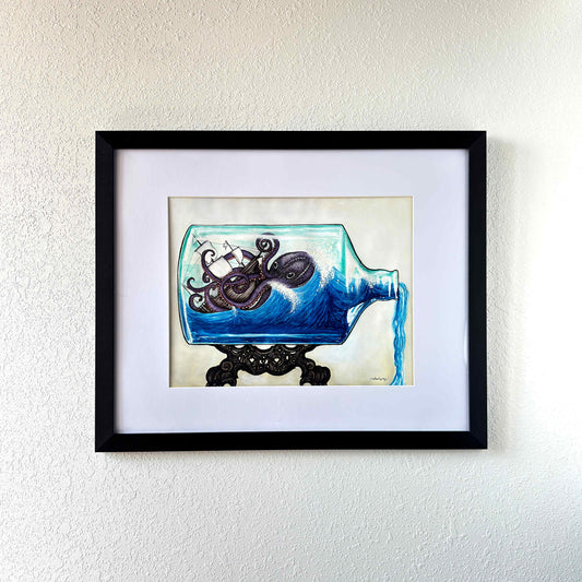 Shipwreck in a Bottle | Original Ink and Watercolor Painting