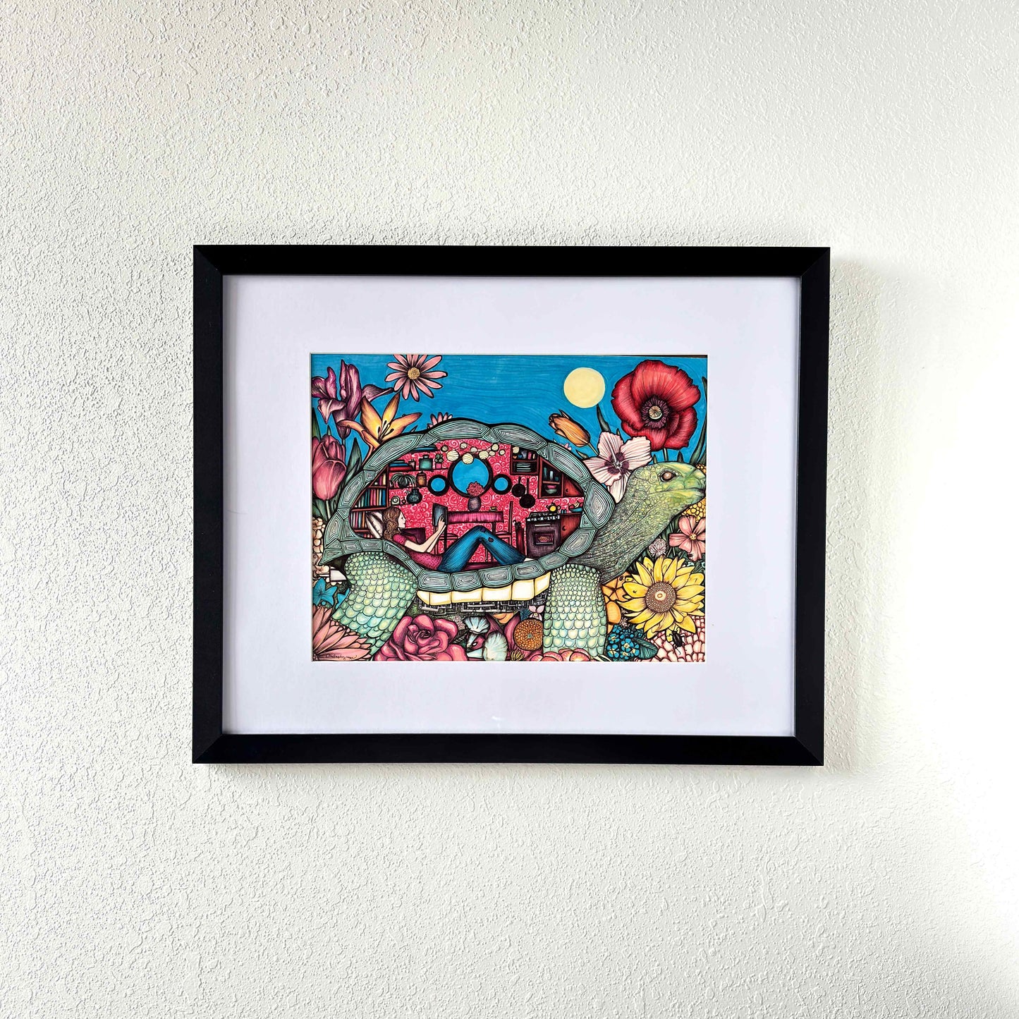 El móvil de la tortuga | Dibujo original en tinta y rotulador